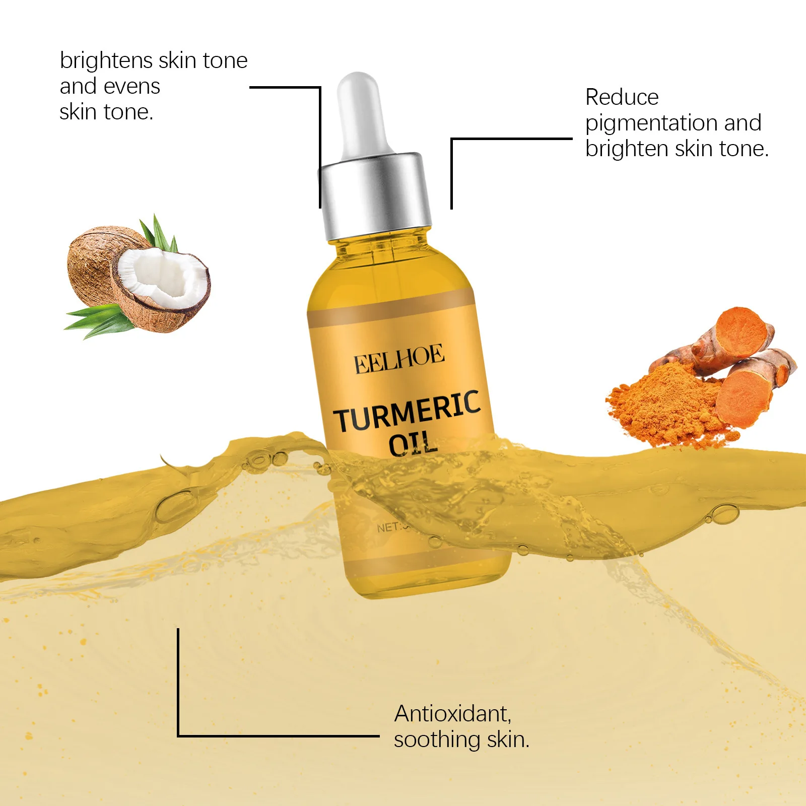 Sérum pour le visage hydratant et apaisant, essence de curcuma, dissolvant de pigmentation, même la peau adoucit la peau, peau hydratée, rétrécissement des pores