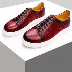 Luxury Men's Leather Shoes Red Fish Pattern Comfortable Casual Shoes Handmade Leather Shoes Banquet Party Dating Men's Shoes
