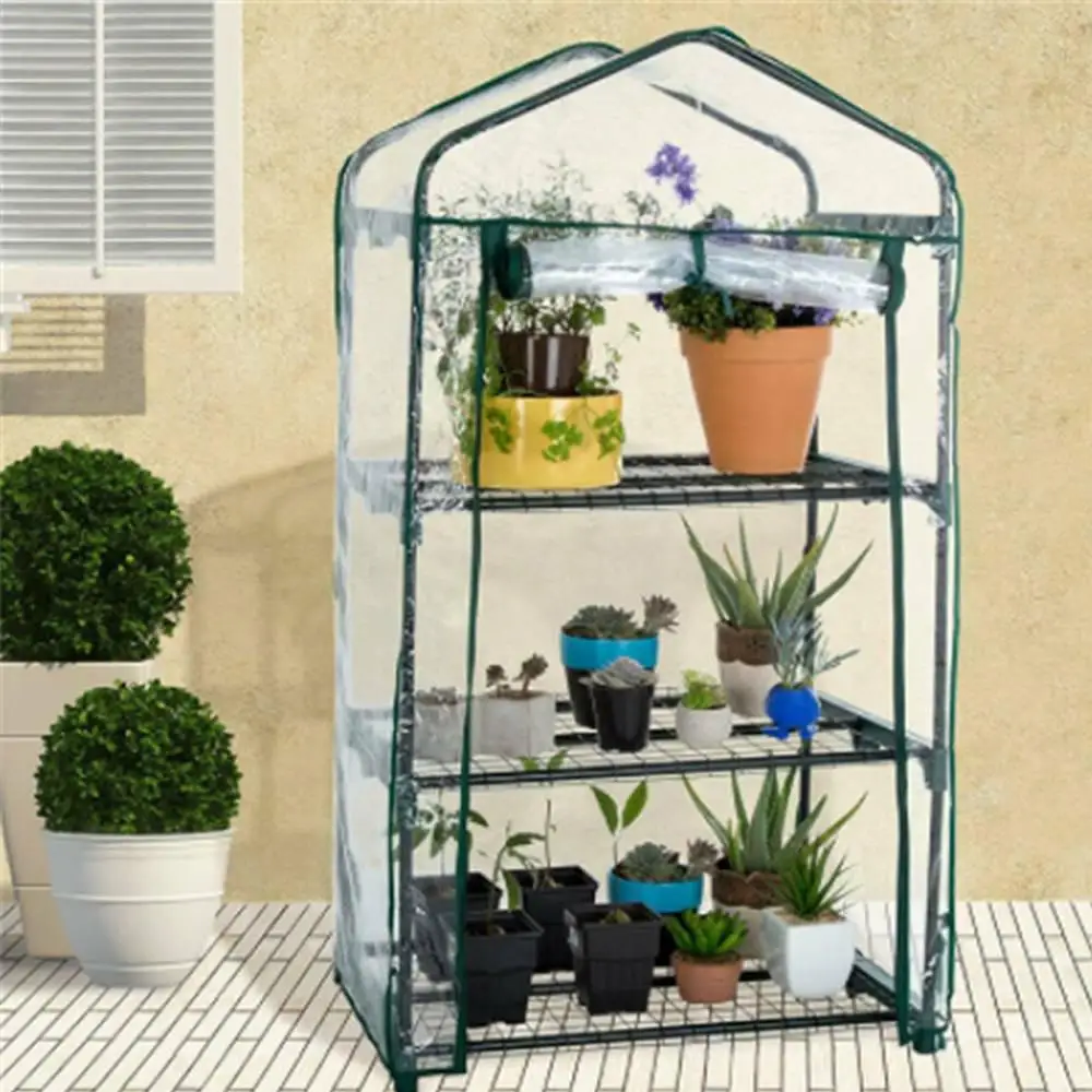 2/3/4/5 Tier Small Greenhouse Outdoor Garden Plant Grow Green House PVC Cover Outdoor Grow Tent (no Iron Shelf) Garden Supplies