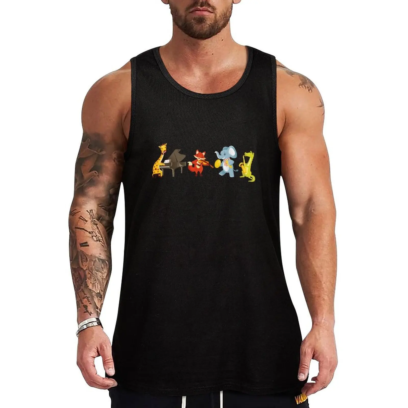 

Animal band playing music Tank Top basketball clothing sleeveless gym shirt man fitness Men's t-shirt Men's clothes