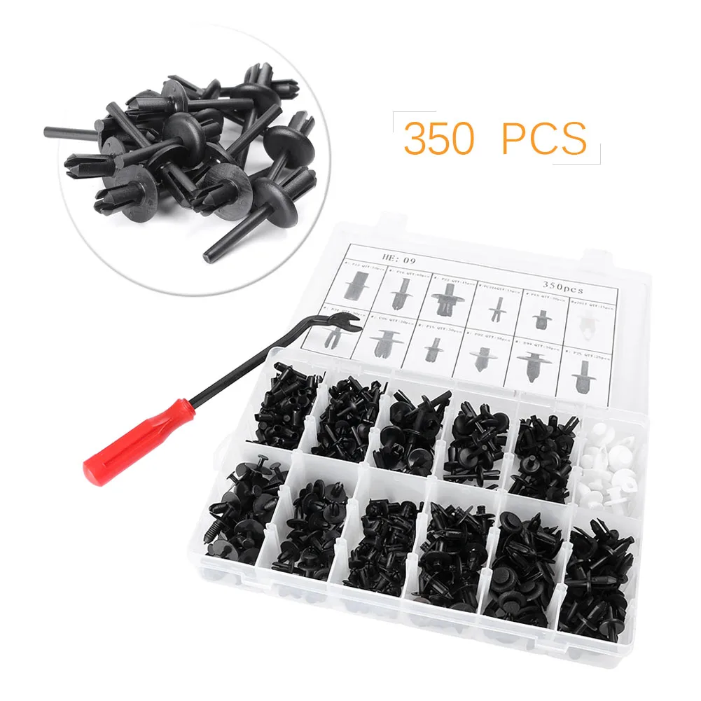 350pcs Car Bumper Retainer Rivet Fastener Clips Trim Panel Hood Screwdriver Kits