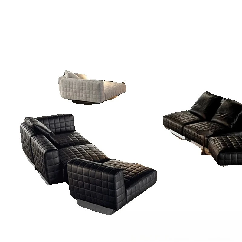 

Italian minimalist sofa villa large flat leather leather art