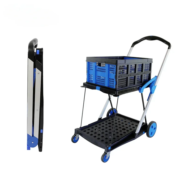 New Double Decker folding carts lightduty aluminum Shopping carts with Storage Crate