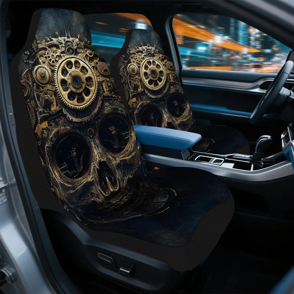 2pcs Horror Fantasy Clockwork Mask Themed Car Seat Cover Set – Fit, High-Quality Full Set Of Front Seat Protectors, Durable And