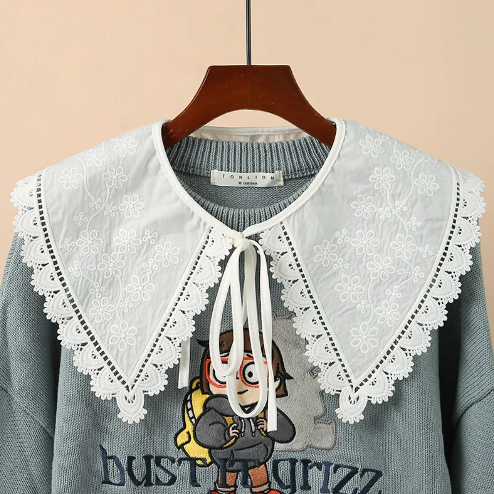 Hollow Out Lolita Jacquard Fake Collar Lace Ruffled Trim Clothes Accessory Shoulder Wrap Double Layer Ruffles Shawl Wrap Women