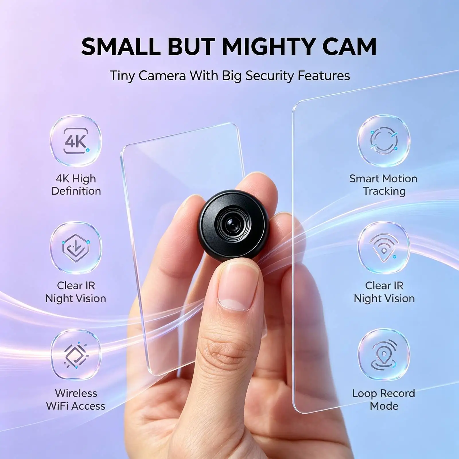 R11 Mini WiFi Security Camera, 4K Ultra HD tiny surveillance cam with infrared night vision, motion detection alert, loop recording. Compact portable design for home, office, car indoor monitoring. Real‑time phone remote view, easy setup