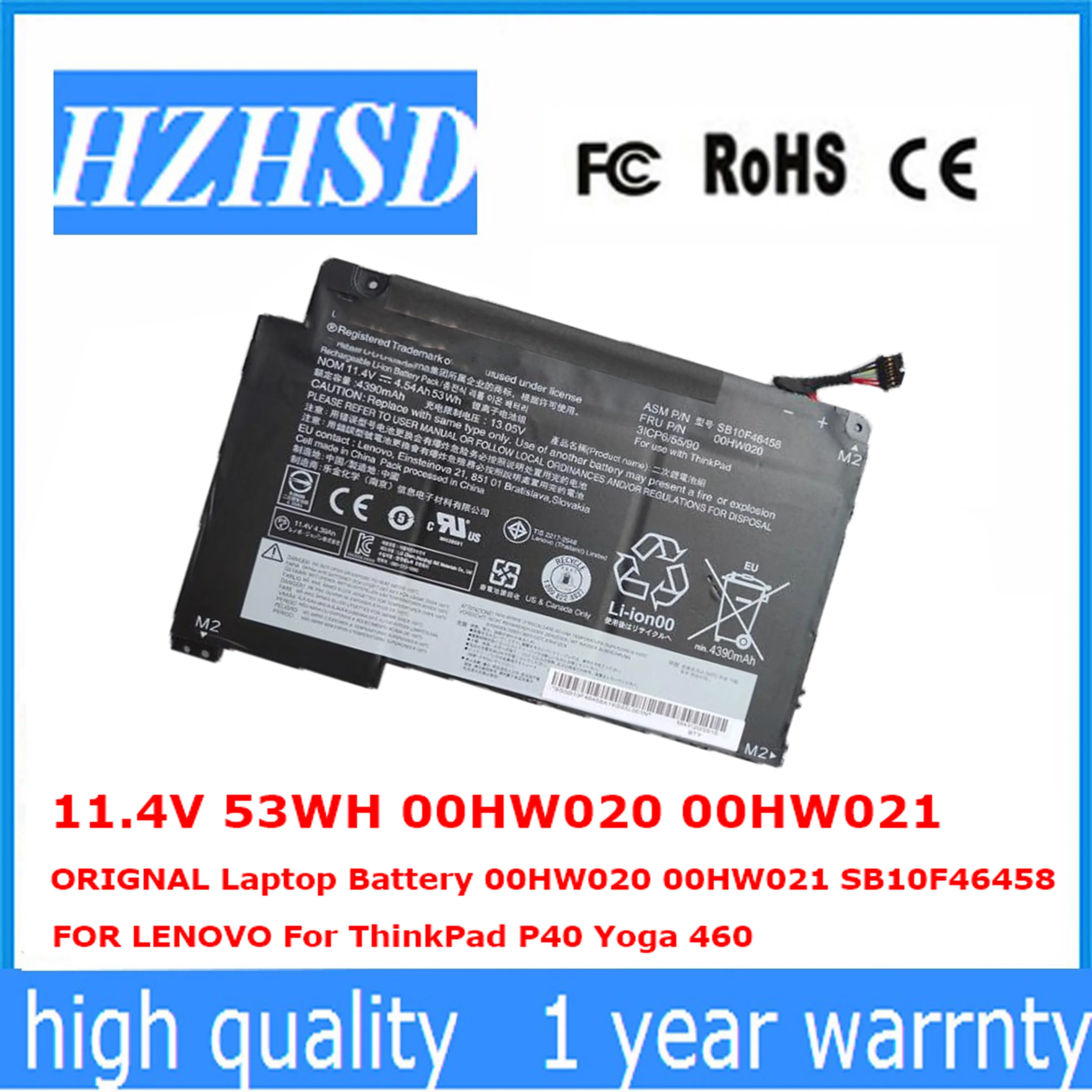 

11.4V 53WH new ORIGNAL 00HW020 Laptop Battery 00HW020 00HW021 SB10F46458 FOR LENOVO For ThinkPad P40 Yoga 460