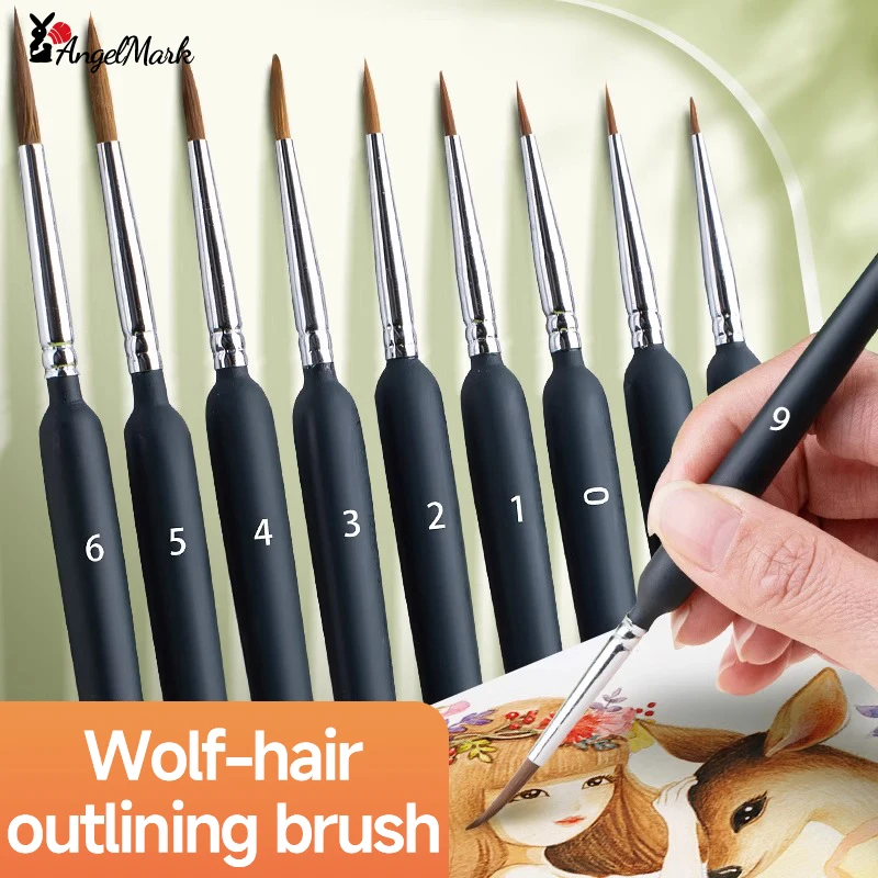 AngelMark Wolf Hair Hook Line Pen Fine Paint Brush Pen Artist Soft Wolf Hair Hand Brush Gouache Acrylic Nail Drawing 1Pc 1220