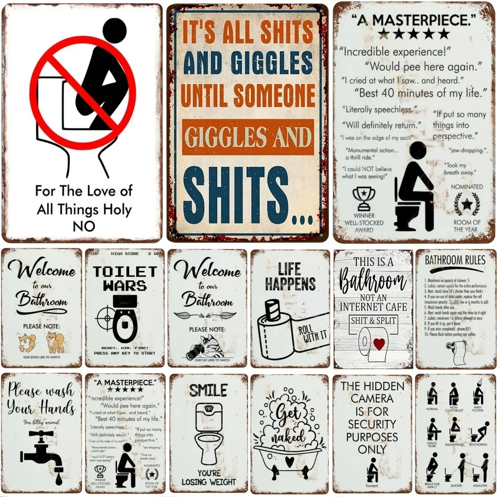 Aluminum Funny Toilet Metal Painting Sign Vintage Corrosion Plaque Board Cafe Bar Club Man Cave Cinema Home Bathroom Wall Decor