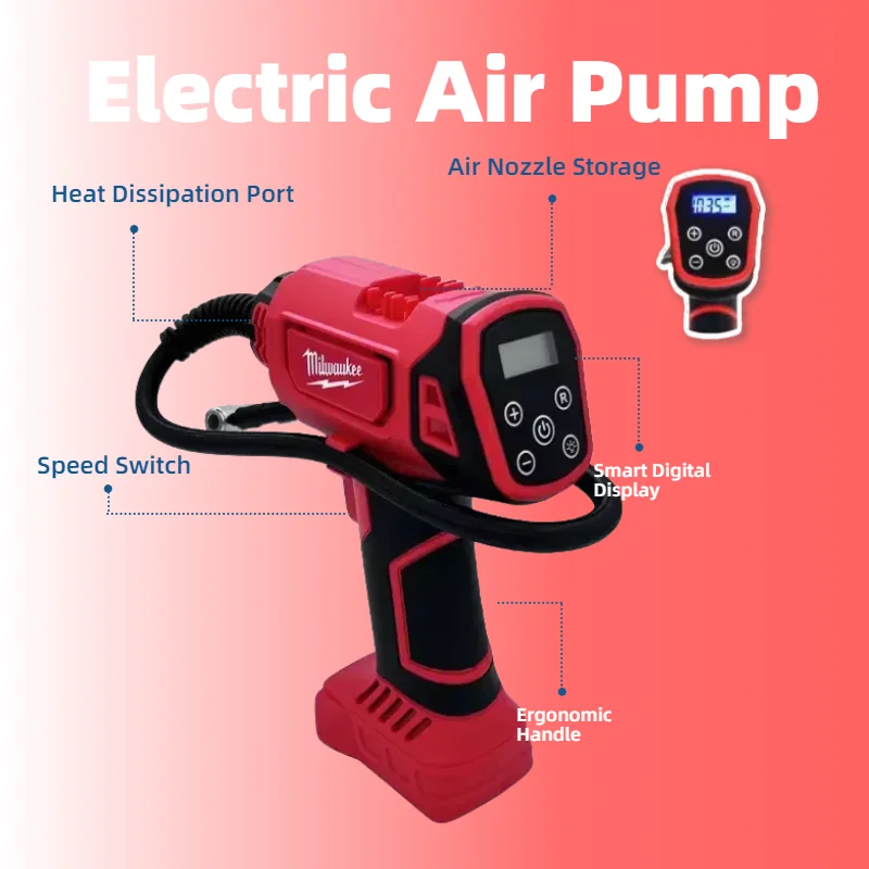 Milwaukee Cordless Car Tire Automatic Inflator Handheld Air Compressor Electric Air Pump For Milwaukee 18V Battery