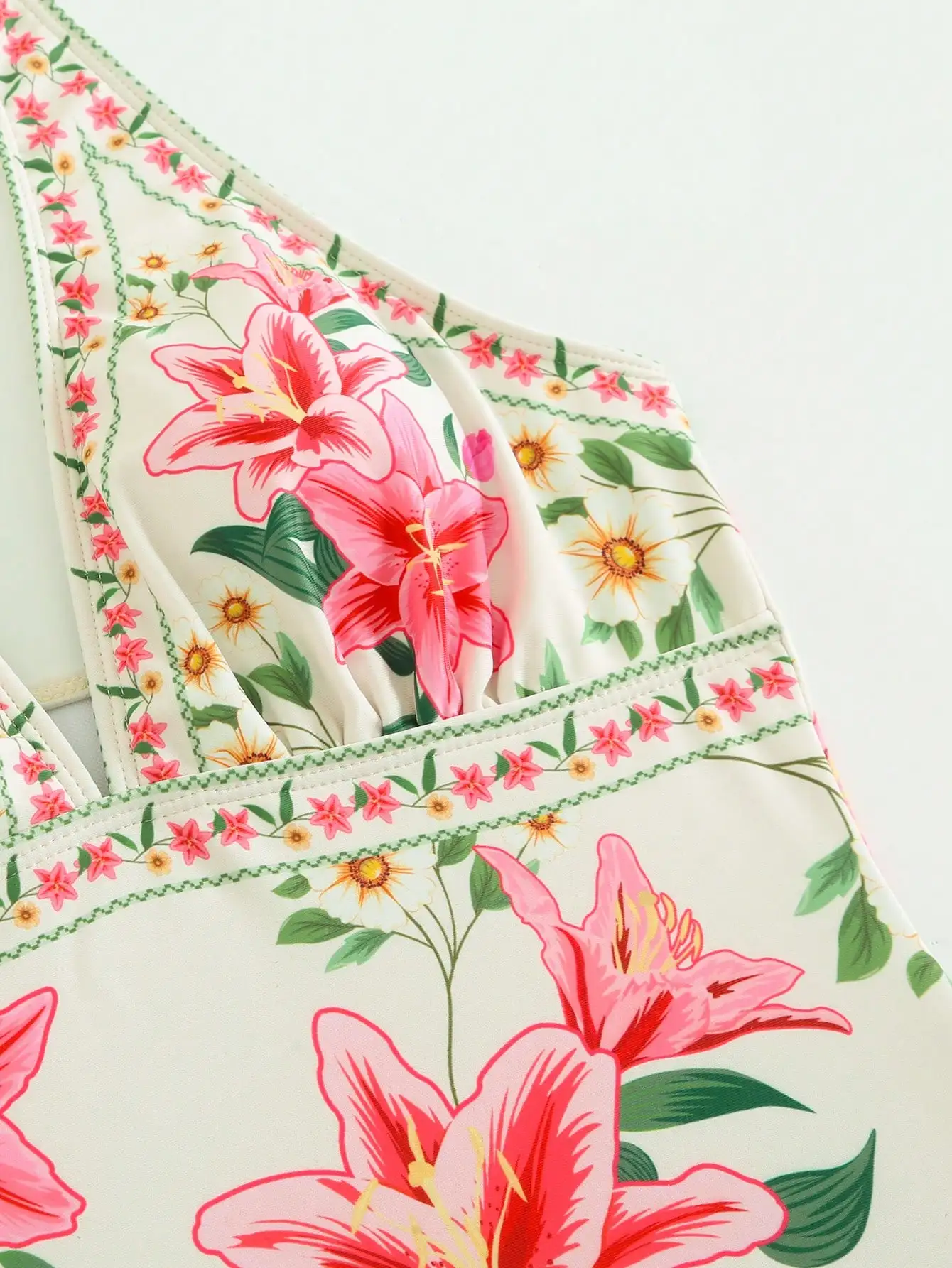 

Women Floral Print Halter One-Piece Swimsuit With Skirt Beach Resort Swimwear Set Summer