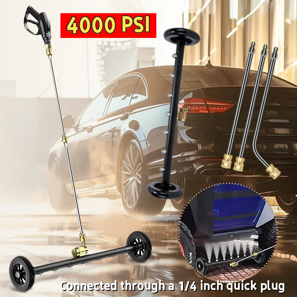 

22 Inch Car Chassis Brush Cleaning Road Scrubber 2-in-1 1/4" Quick Connect Pivot Connector 4000 PSI High-pressure Cleaning Machi