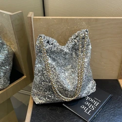 PU Sequins Chains Shoulder Bags Hasp Solid Fashion Bags for Women 2024high Quality Soft Versatile High Capacity Women's Handbags