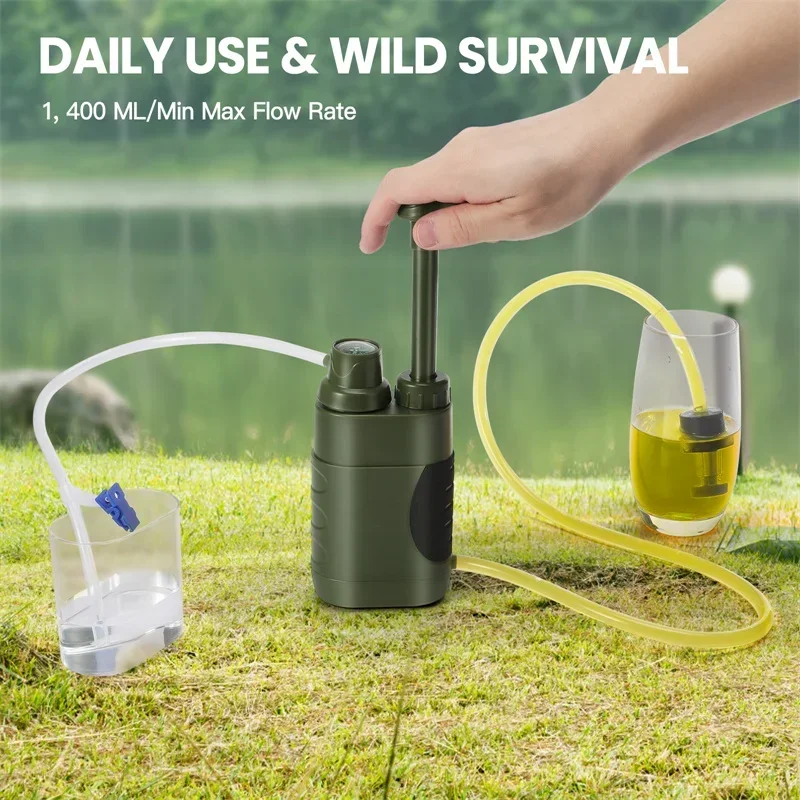 Outdoor Water Purifier Pump 3-Stage Water Filter 0.01 Micron Emergency Portable Water Filtered for Hiking Survival Gear Camping