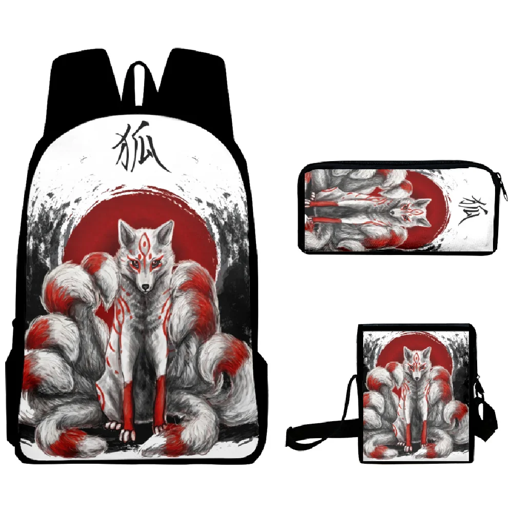 Japanese Anime Nine Tailed Fox School Bag Nylon Backpack Boys Girls Backpack Casual Children Travel Backpack Mochila Schoolbag