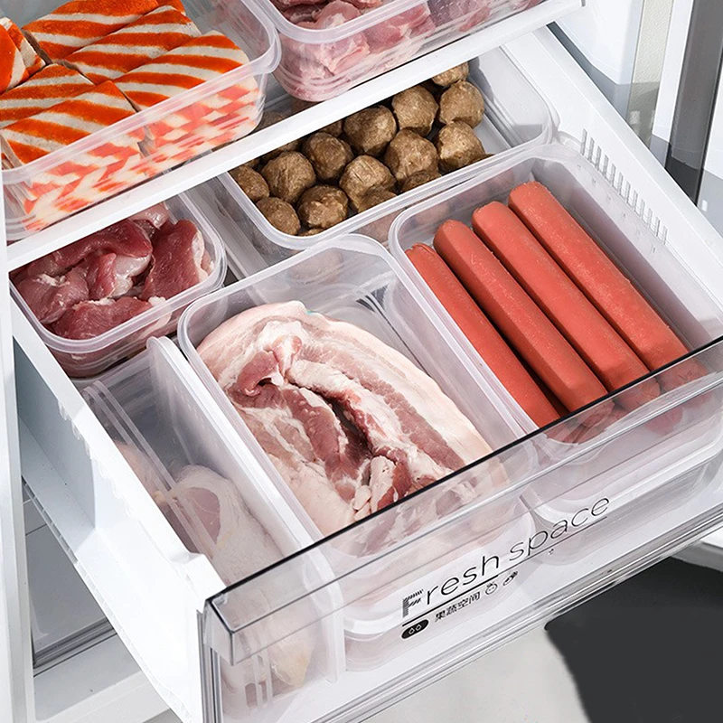 3Pcs Plastic Refrigerator Storage Box Transparent Freeze Meat Vegetable Fresh-Keeping Storage Container With Lid For Kitchen