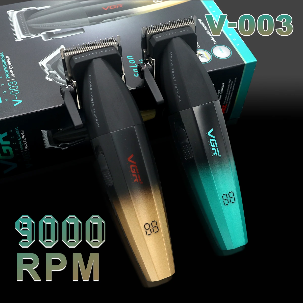 Professional Hair Clipper VGR V-003 9000 RPM Ceramic Blade Full Metal Wireless Electric USB Interface Men's Barber Machine