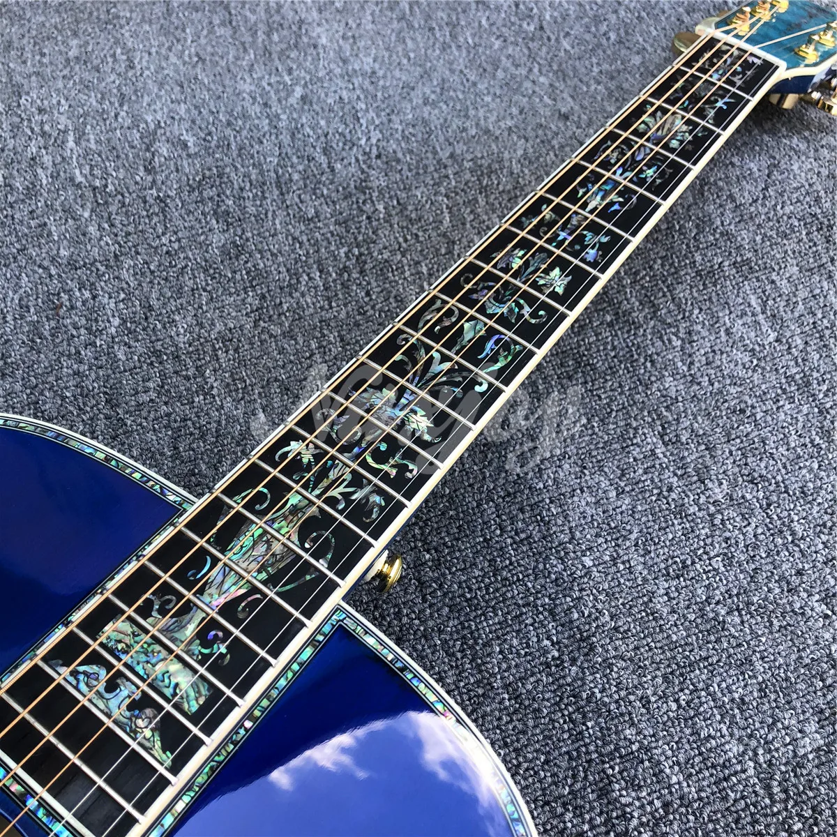 40 Inches Custom Blue Burst Maple OM Style Acoustic Guitar Abalone Binding and Inlays Ebony Fingerboard Gift