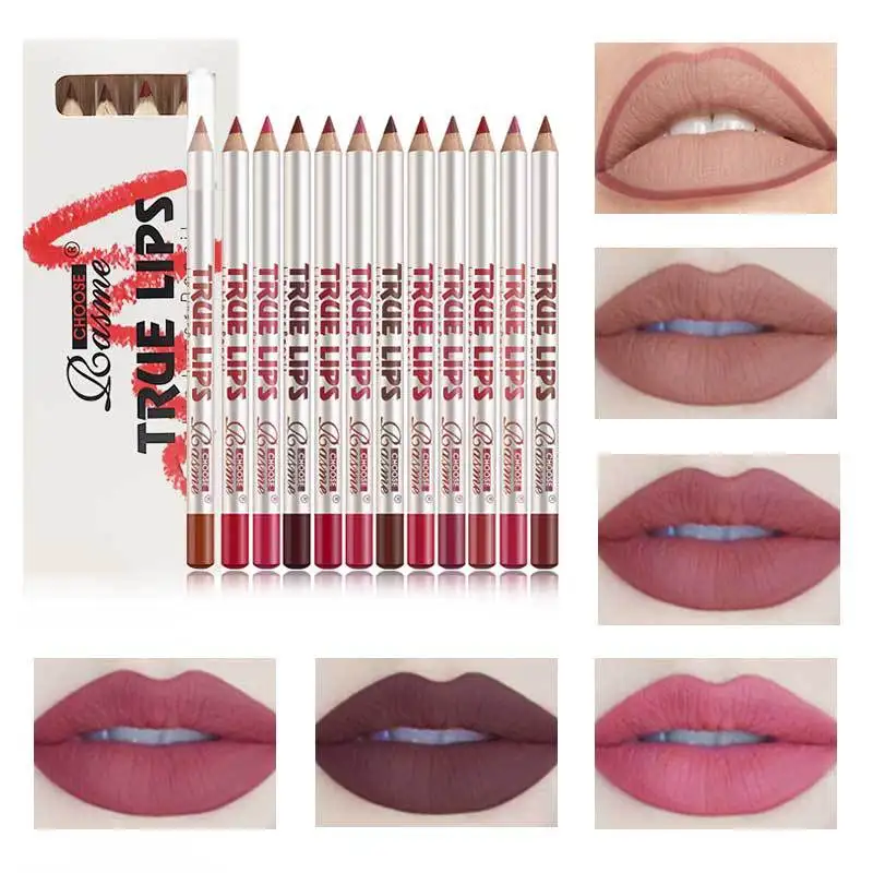 

Lipstick Lip Liner Set Box Female Discoloration Resistant Hook Line Lip Pencil Matte Cameo Brown Lipstick Pen 12 Color Suit