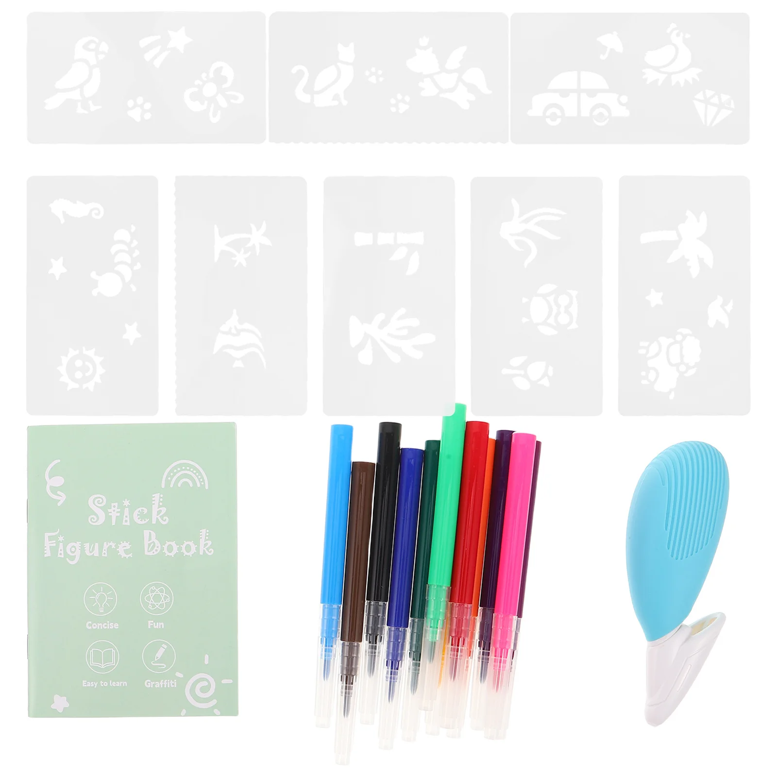 1 Set Kinder Airbrush Marker Set 12 Farben Waschbare Tinte Spray Stifte Schablone Vorlagen DIY Airbrush Projekte Kunst Liefert