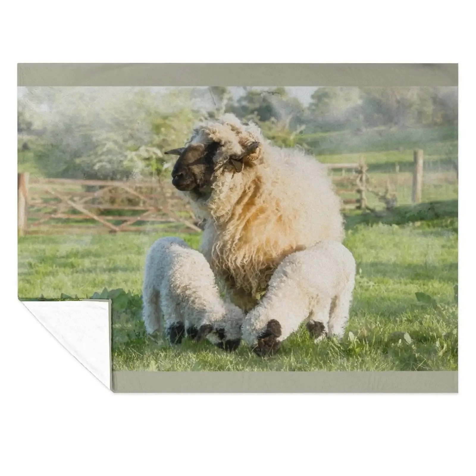 

Watercolour Photograph of Valais Blacknose Sheep and Her Twin Lambs Throw Blanket Designers Sofas Custom heavy to sleep Blankets