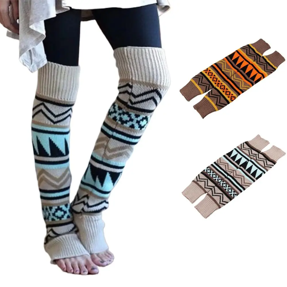 

High Quality Boho Style Winter Leg Warmers Knit Thickened Women's Footless Stockings Soft Knee Boots