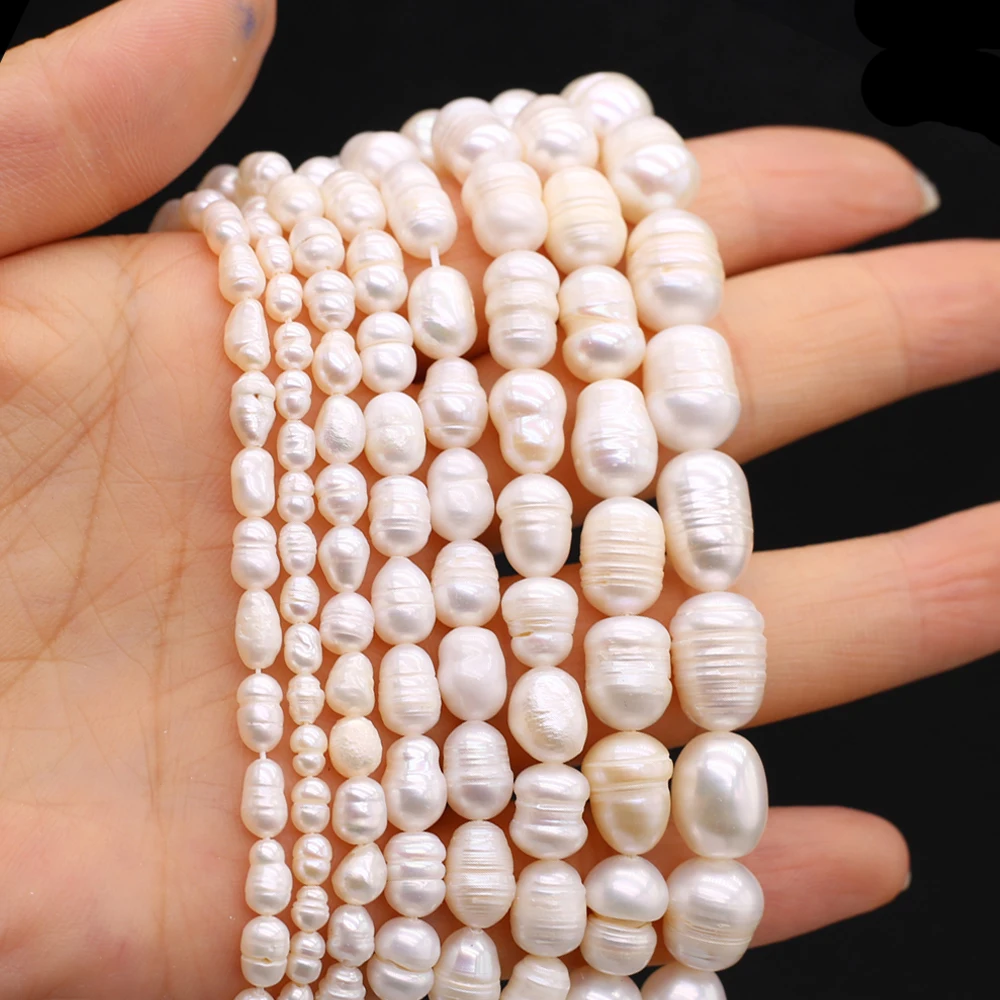 

A White Rice Shaped Beads Natural Freshwater Pearls Loose Spacer Beads for Jewelry Making Necklace Bracelet Accessory Multi-size