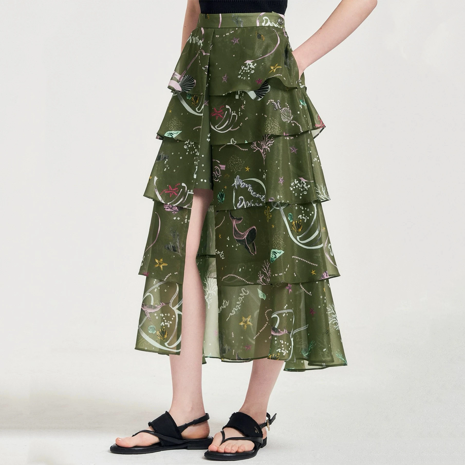 

Faionable Printed Cake Skirt orts Set High Waist Midi Skirt Floral Patterned Outer Layer Two-Piece Women's Commute Wear