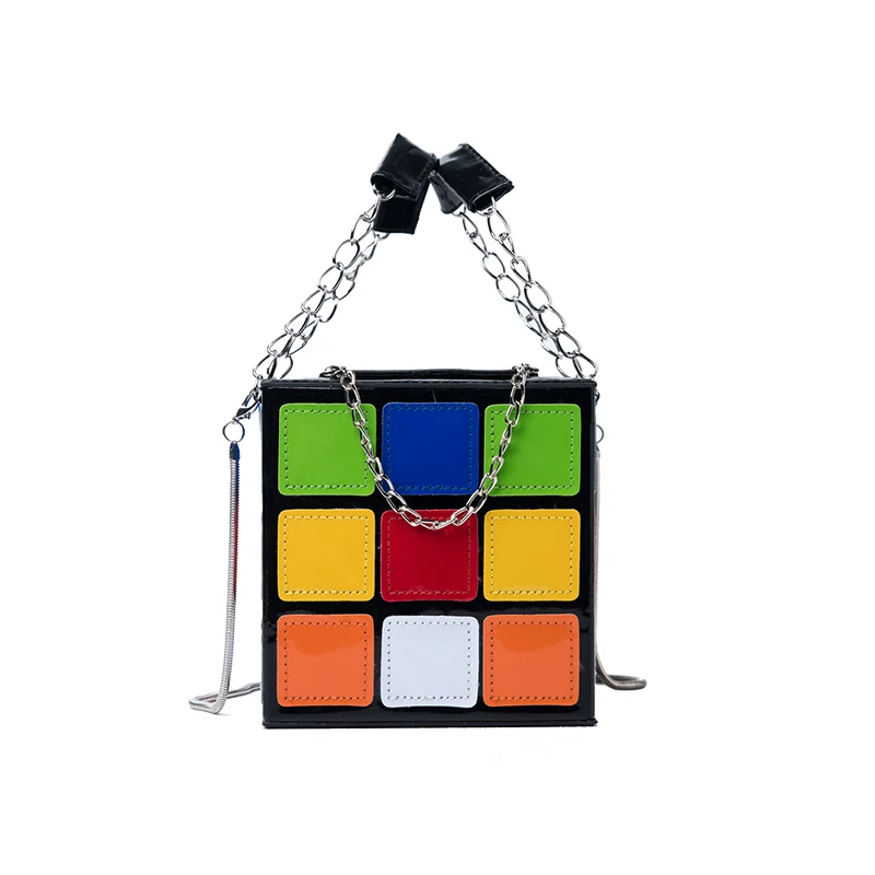 Small Handbags For Women Rubik's Cube Design Women Purse Square  Handbag Mini With Metal Chain Leather Crossbody Bag