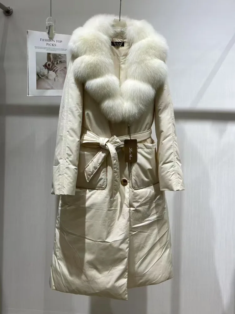 ZMEENNA Women's Elegant Winter Down Coat With Large Faux Fur Collar And Belted Waist Long Puffer Jacket Chic ZM3793