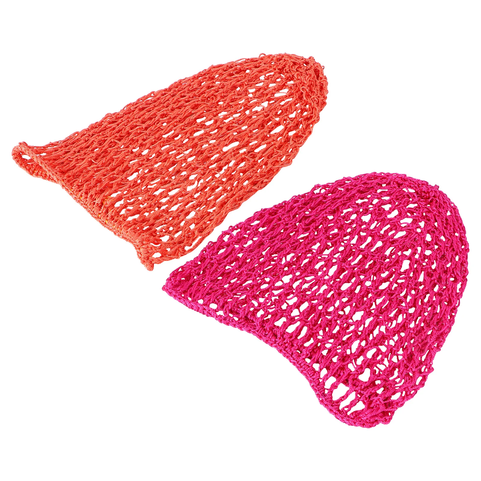 

2pcs Crochet Net Sleeping Hat Long Stretchy Hair Protector For Women Machine Washable Hair Accessories Rosy Orange