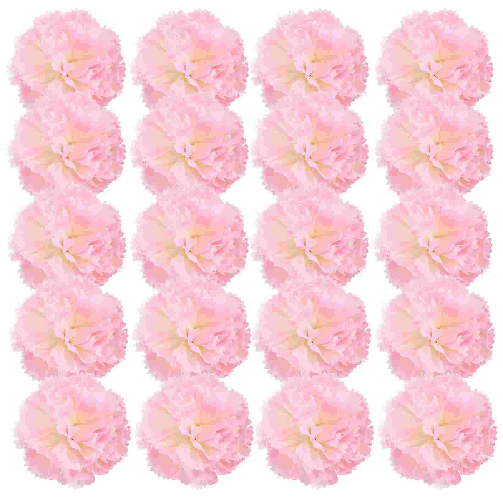 20 Pcs Carnation Flower Head False Decor Birthday Decoration for Girl Silk Simulated Wedding Baby Cake Decorations