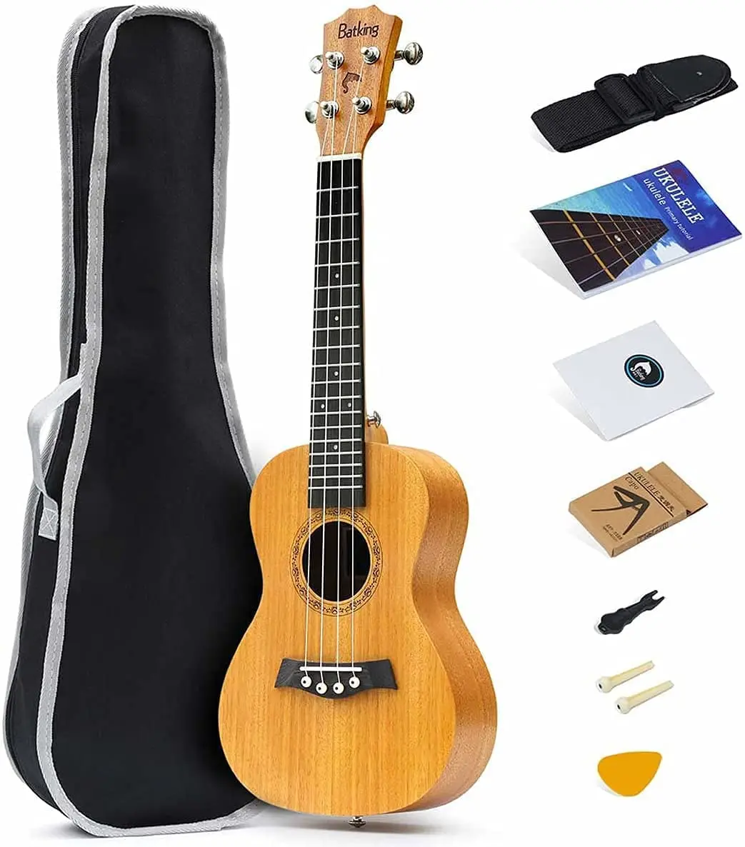 

Mahogany Ukulele Accessories with Ukulele Solid Top Mahogany With Gig Bag,Strap,Nylon String,Electric Tuner,Picks