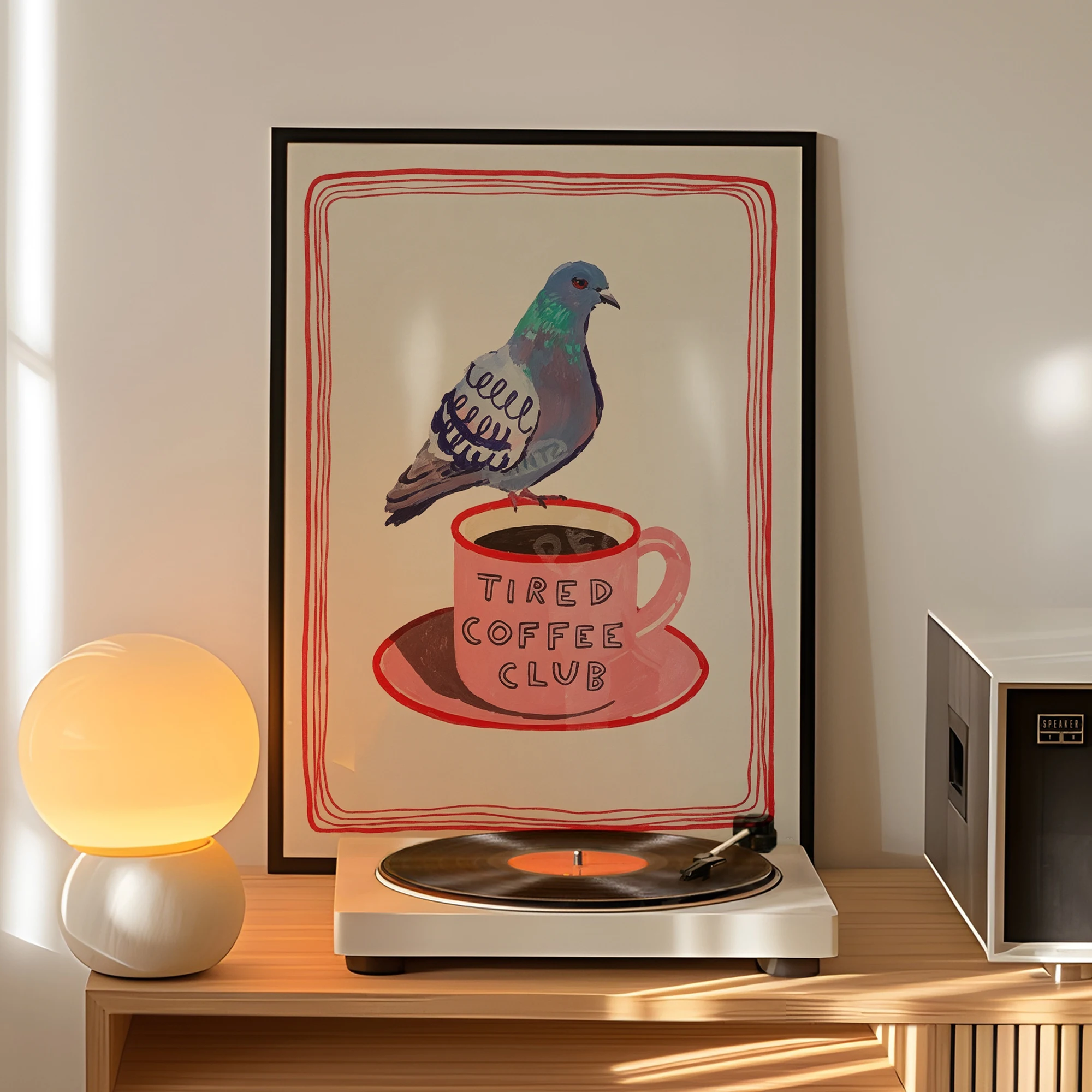 Modern Tired Coffee Club Pigeon On Coffee CupWall Art Print Canvas Painting Poster Picture For Bedroom,Living Room Home Decor