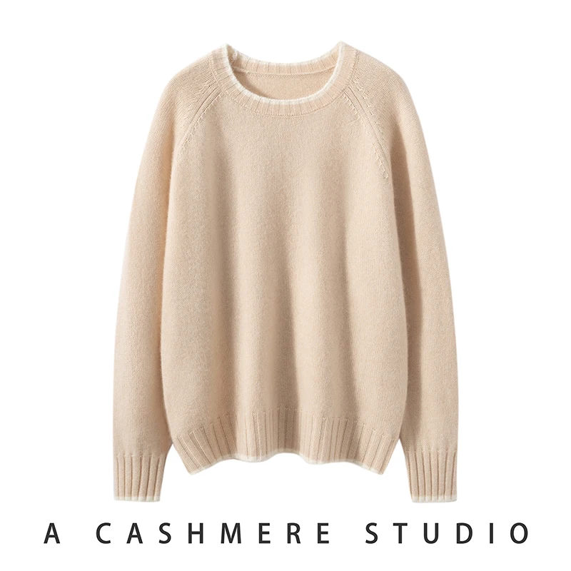 Hot Sale Autumn Winter New 100% Cashmere Sweater O-Neck Women\'s Thicken Warm Pullover Female Loose Knit Jumper Large Size Tops