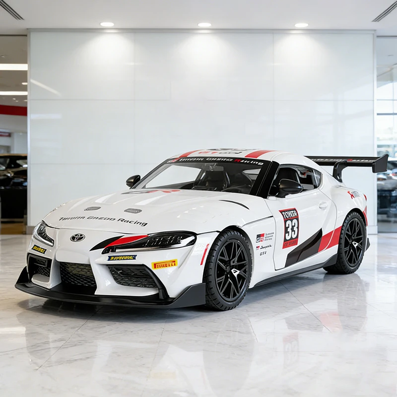 

Модель автомобиля GR Supra GT4 из сплава, масштаб 1:32, со звуком и светом, откатным механизмом, детская игрушка, коллекционная, подарок на день рождения