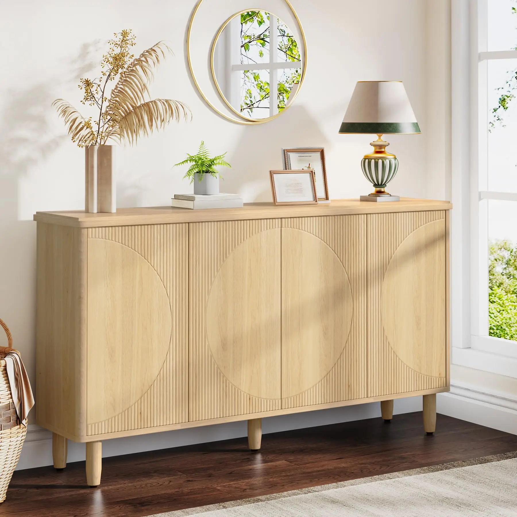 Tribesigns Buffet Cabinet Sideboard with Storage, 59.4-Inch White Storage Cabinet Modern Sideboard Buffet Table with Doors for L image 2