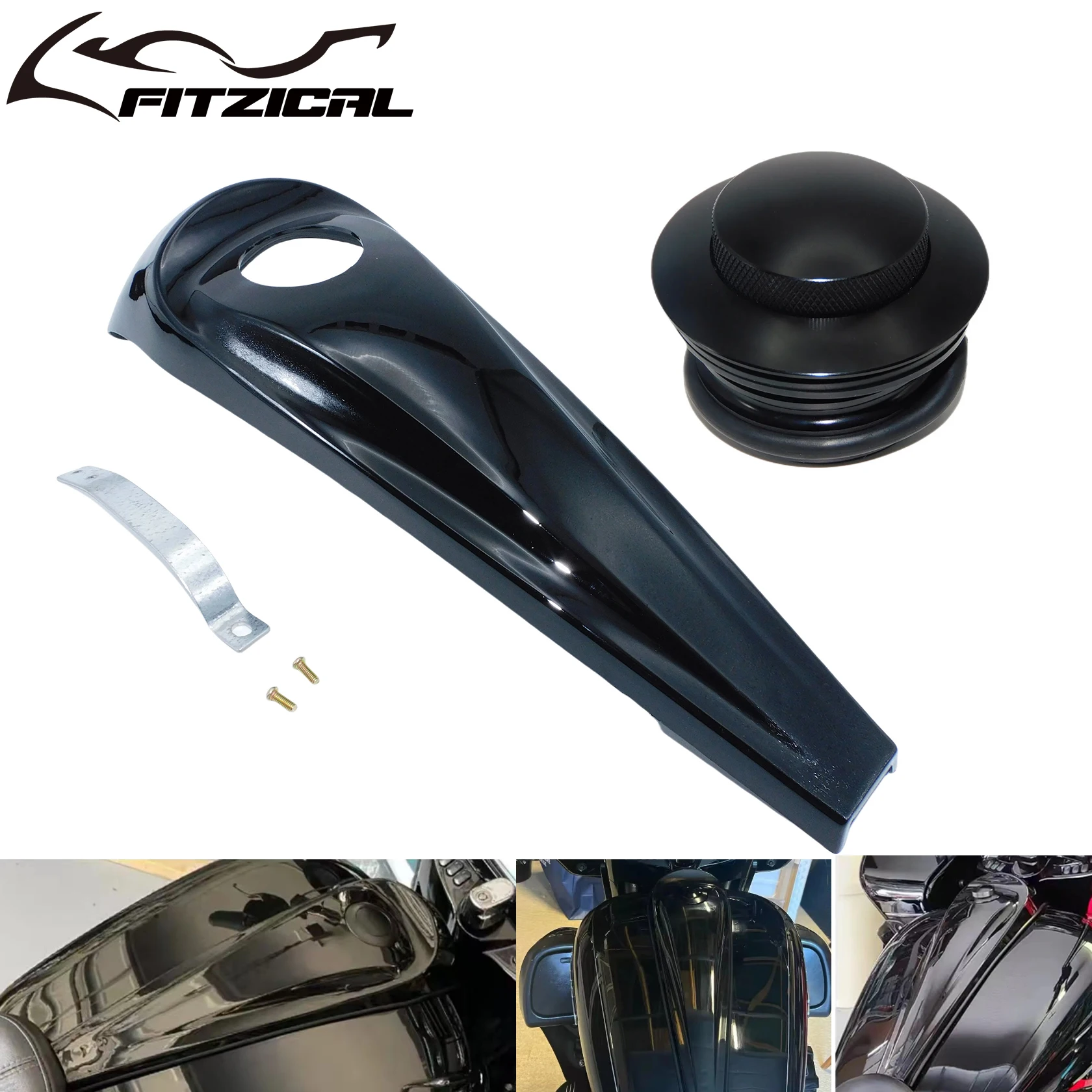 Czarna osłona korka wlewu paliwa do motocykli Harley Touring CVO Electra Road Street Glide Road King 2008+