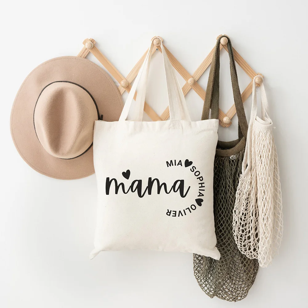 

Stylish Canvas Tote Bag Custom Mom Of Boys Girls Kids Names Personalized Handbag For Mom Holiday Casual Gift