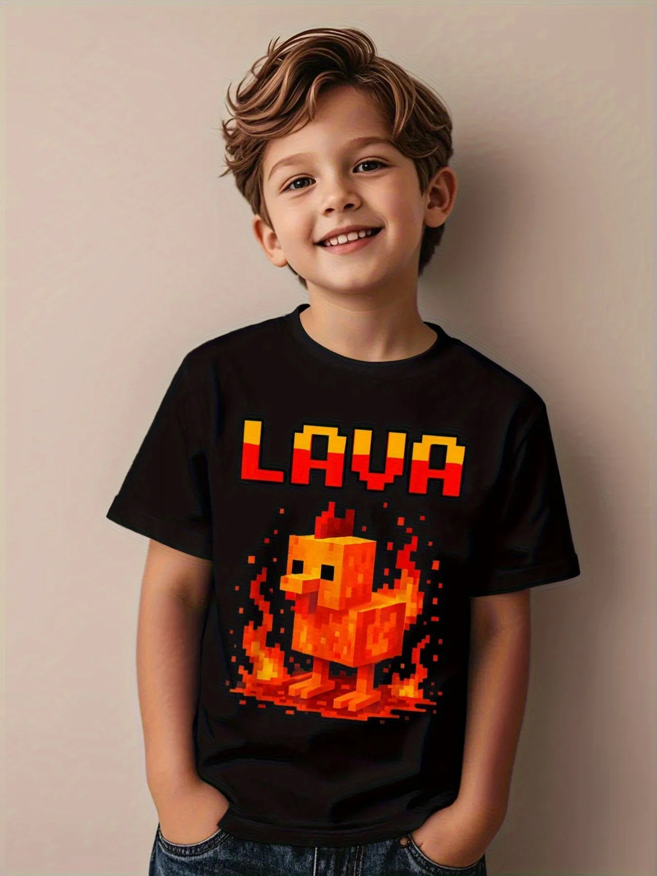 Funny Cartoon Fashion Lava Chicken kids Printed T-Shirt Nature lover Tee Summer Girl Boy Shirt Casual Tops Crewneck Clothing