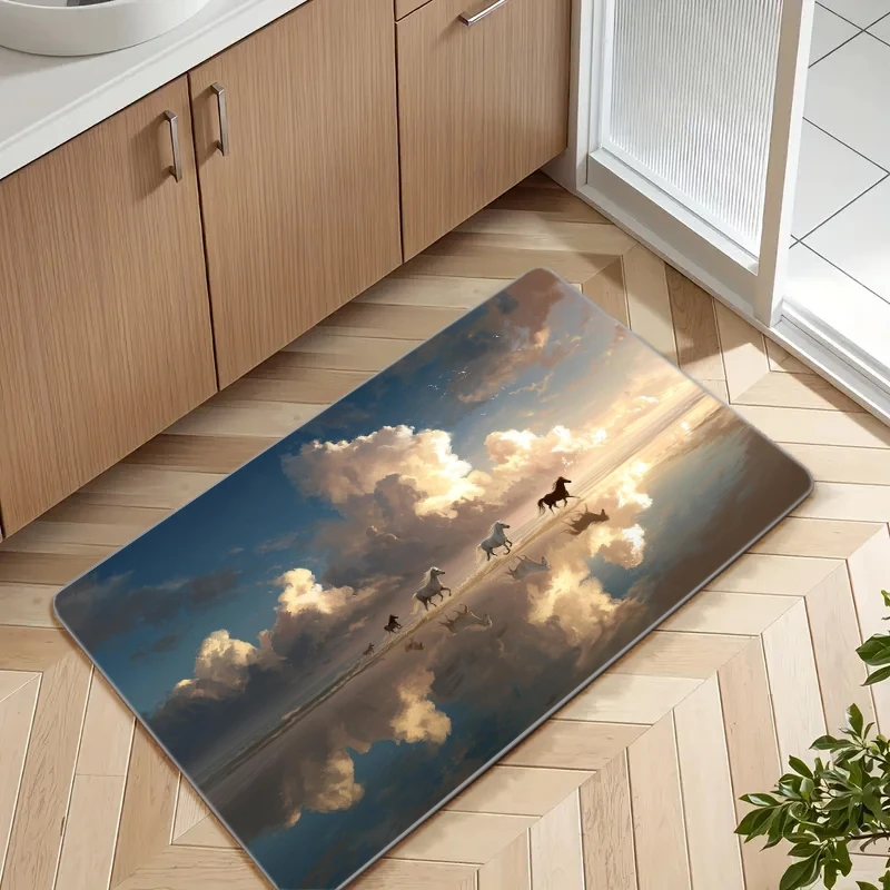 Cloudy sea galloping a horse Flannel-printed floor mats has a non-slip function is suitable entrances bathroom welcome carpets