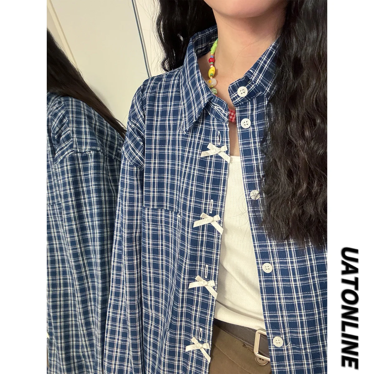 

UATONLINE Летняя женская рубашка в японском ретро-стиле, модная, в студенческом стиле, с длинным рукавом, на пуговицах, с завязками, уличный стиль, свободный крой