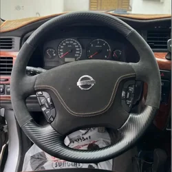 Customized Hole-punch Wear-resistant Car Steering Wheel Cover for Nissan Patrol Y61 Black Genuine Leather Car Accessories