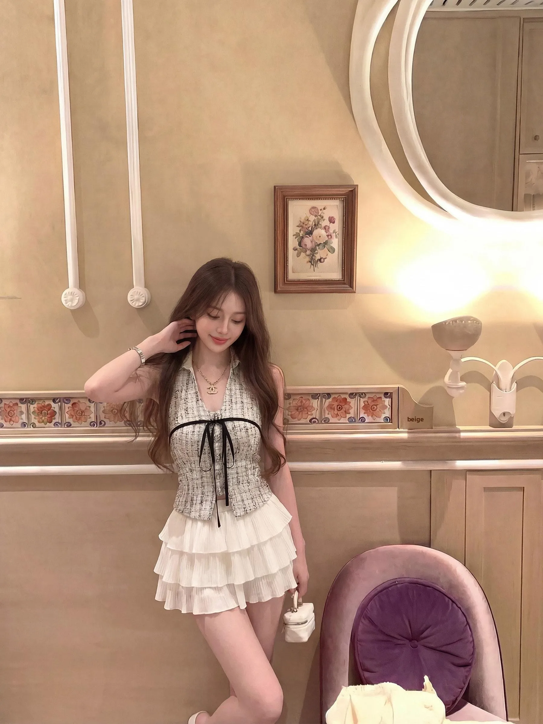 PPWUDAWANG Women's Summer Neck Hanging Vest Shirt Slim Fit Backless Sleeveless Waist Cinching Luxury Style Short A-Line Top