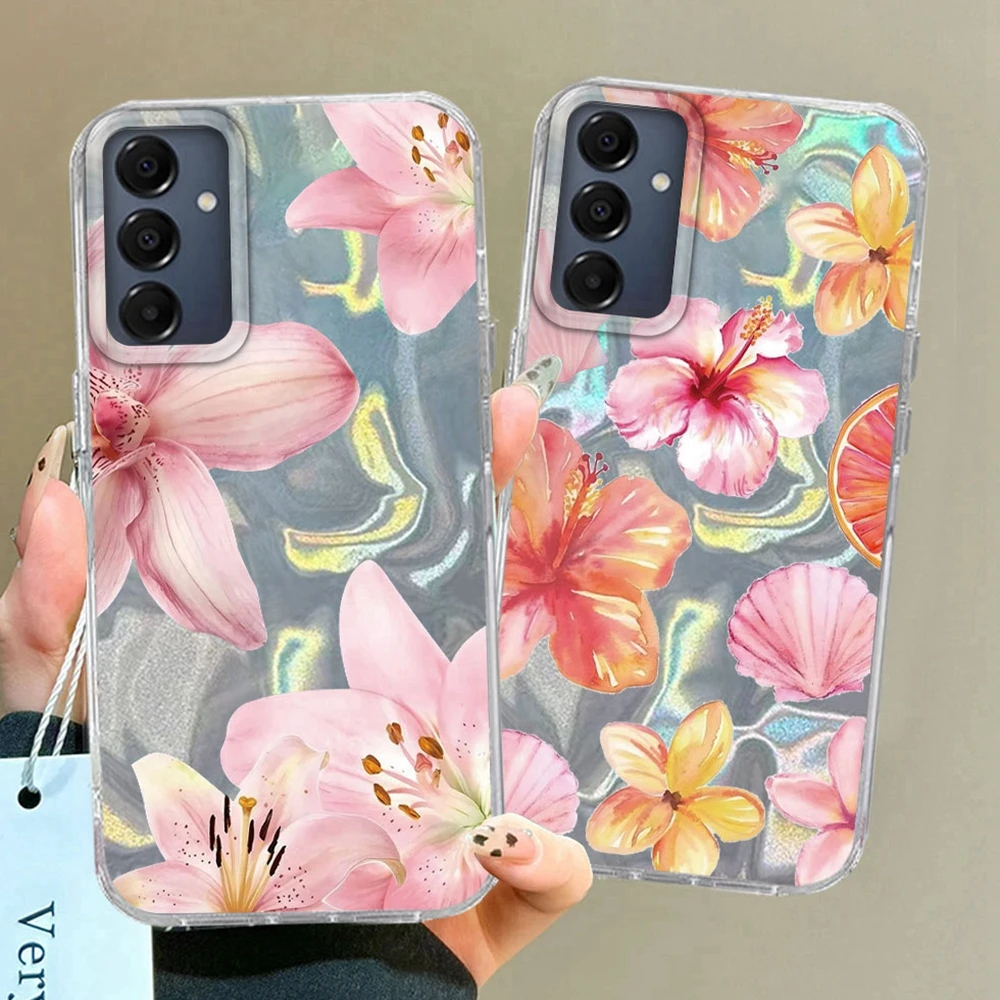 Pink Lily Flower Girls Luxury For Samsung Galaxy A16 A17 A56 A55 A57 A07 Phone Case A26 A54 A15 A13 A36 A25 A35 A14 A12 5G Cover