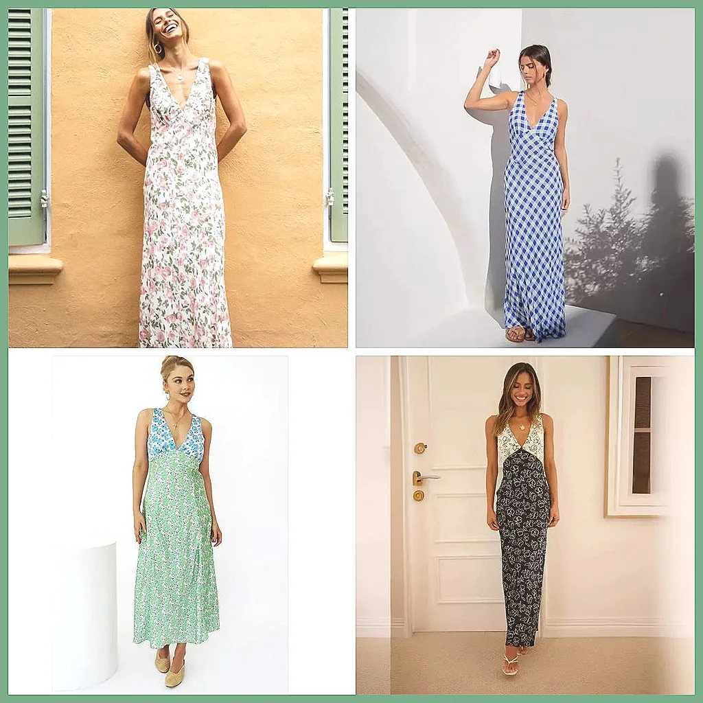 Women's Floral Bodycon Dress Deep V Neck Lace Up Back Sleeveless Elegant Party Beach Vacation Dress