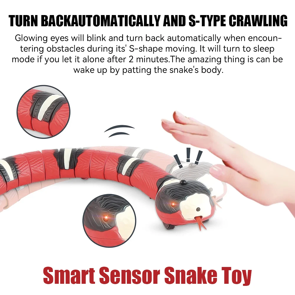 Pet Toys Cat Dog Pet Snake Toys Rechargeable Smart Sensor Snake Automatically Senses Obstacles and Escapes Children\'s Gift Toys