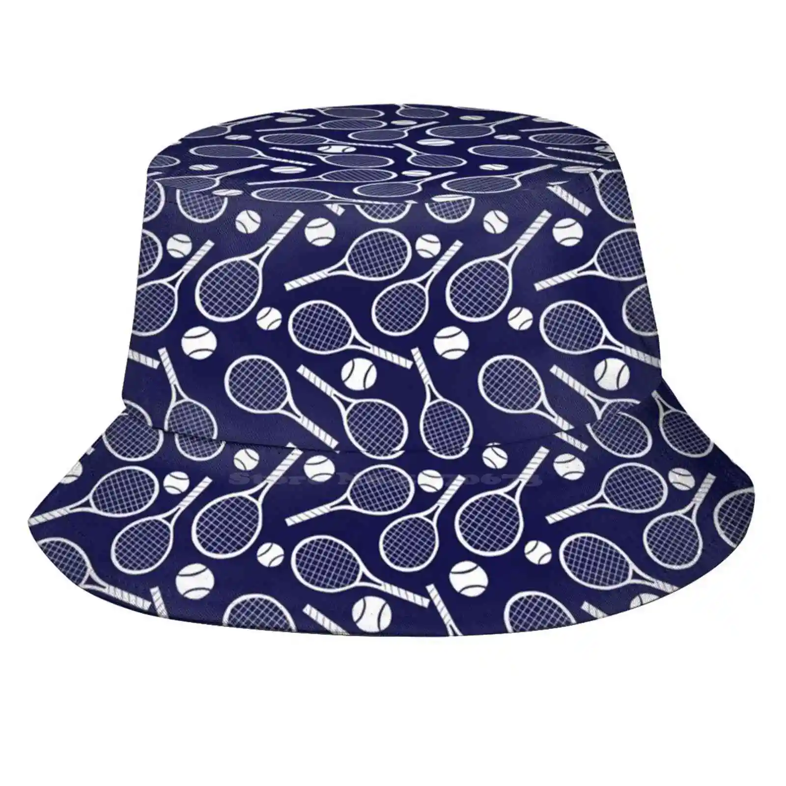 Keep Calm And Play Tennis Sun Cap Fisherman Hat Bucket Hats Tennis Racket Tennis Ball Sports Play Navy