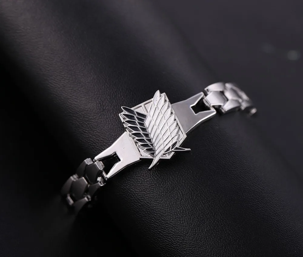 New Unisex Charming Attack On Titan Shingeki No Kyojin Metal Bracelet Wings Punk Style Hand Chain Bangles Fashion Jewelry