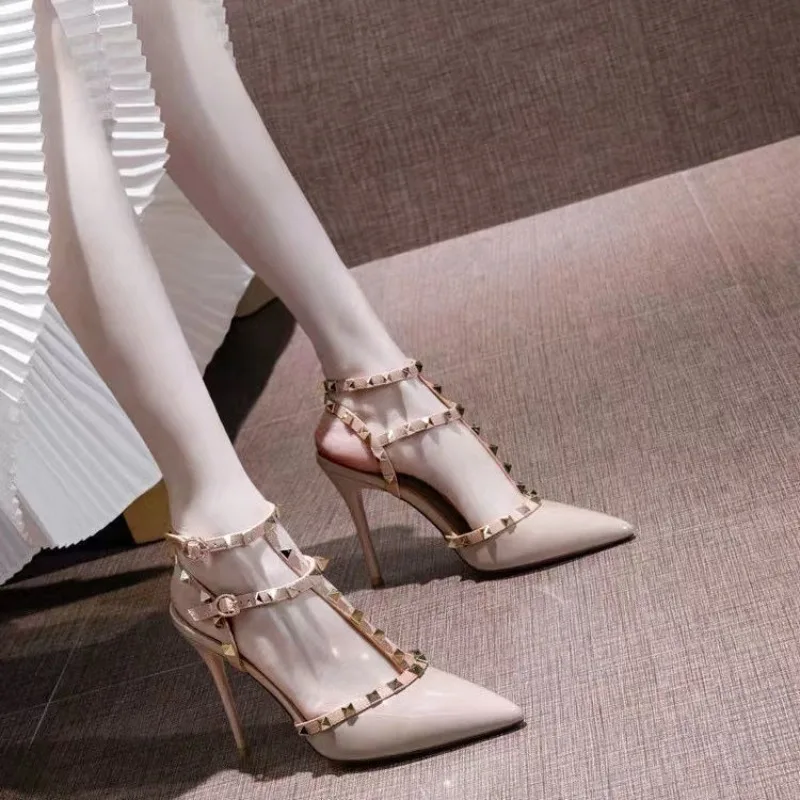 

Shoes for Women 2025 Summer Luxury Punk Metal Rivet High Heels Gladiator Pointed Toe Stiletto Sandals Elegant Sexy Party Shoes